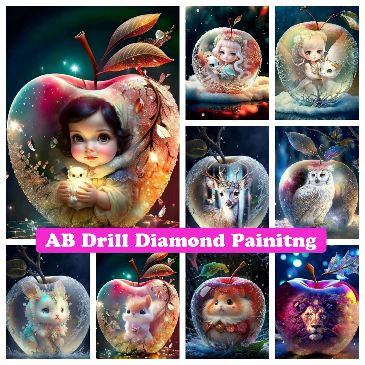 

Apple Fantasy Animal 5D DIY AB Diamond Painting Cross Stitch Rhinestones New 2023 Scenery Mosaic Embroidery Home Decor Kids Gift