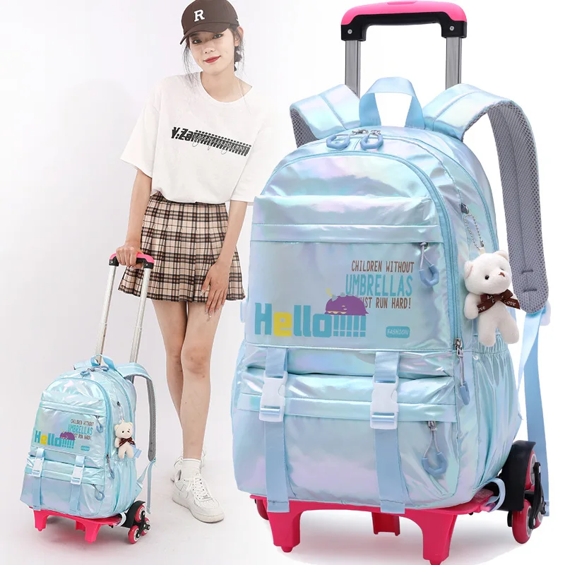 

Водонепроницаемый детский школьный рюкзак с 3 колесами, съемные детские школьные ранцы для девочек, детская тележка, школьный ранец, чемодан для книг