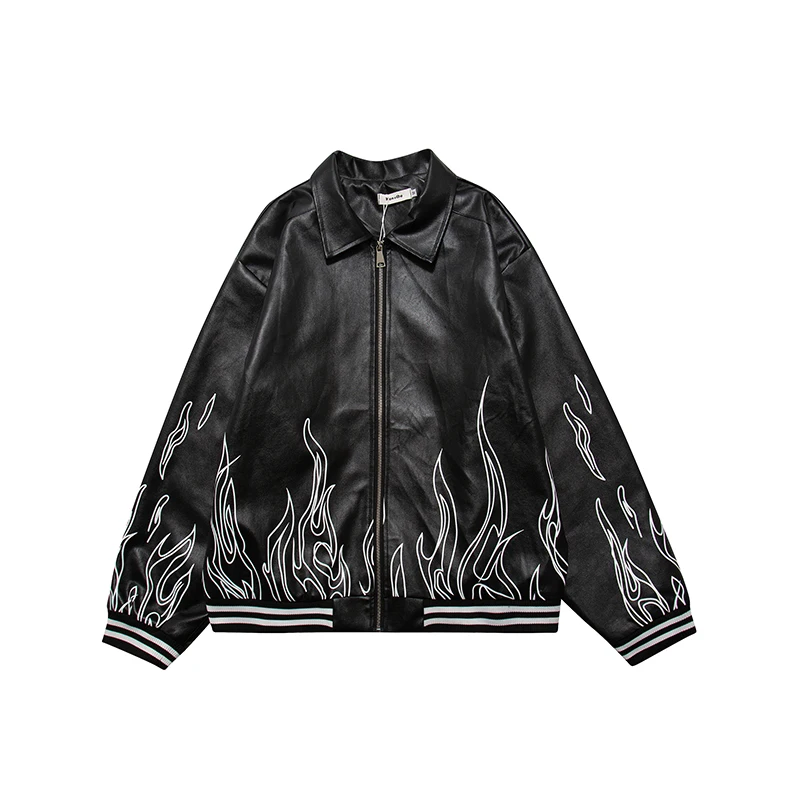 Back Letter Flocking Embroidery Bottom Flame Pu Leather Coats for Men and Women Harajuku Hip Hop Loose Autumn Jackets Oversize
Back Letter Flocking Embroidery Bottom Flame Pu Leather Coats for Men and Women Harajuku Hip Hop Loose Autumn Jackets Oversize