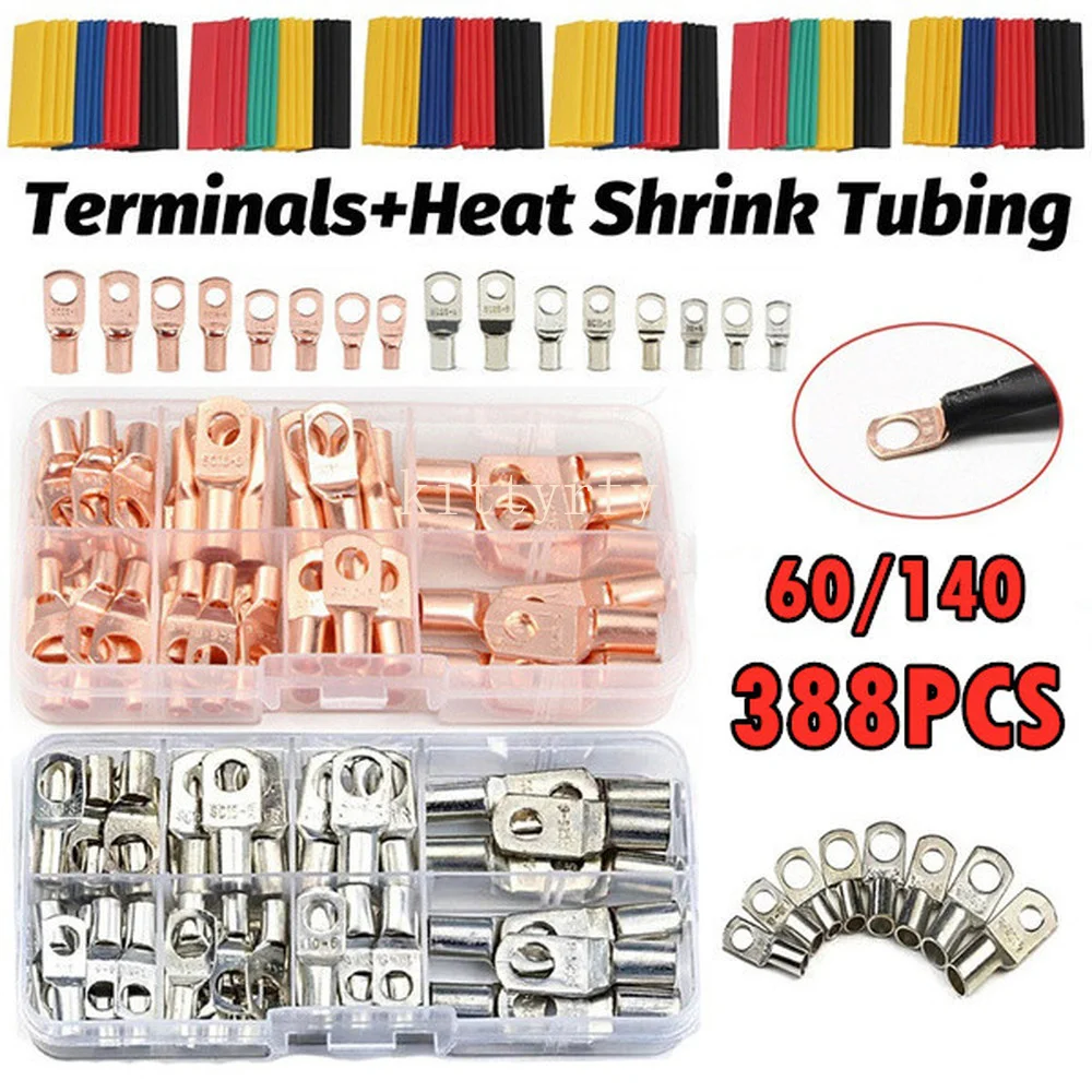 60/140/388PCS Assortment Auto Copper Ring Terminal Wire Crimp Connector Bare Cable Battery Terminals Soldered Connectors Kit
60/140/388PCS Assortment Auto Copper Ring Terminal Wire Crimp Connector Bare Cable Battery Terminals Soldered Connectors Kit