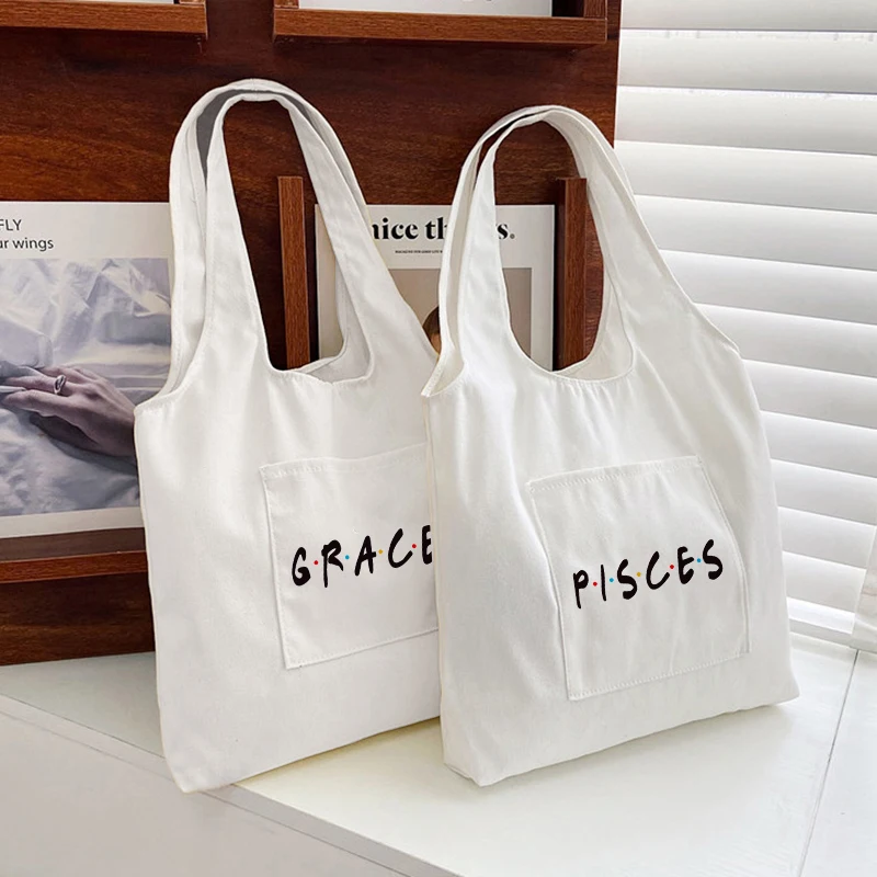 

Mood Words Pattern Women's Canvas Bag Foldable Shopping Bag Casual Women's Shoulder Bag High Quality Canvas Bag Necessaries