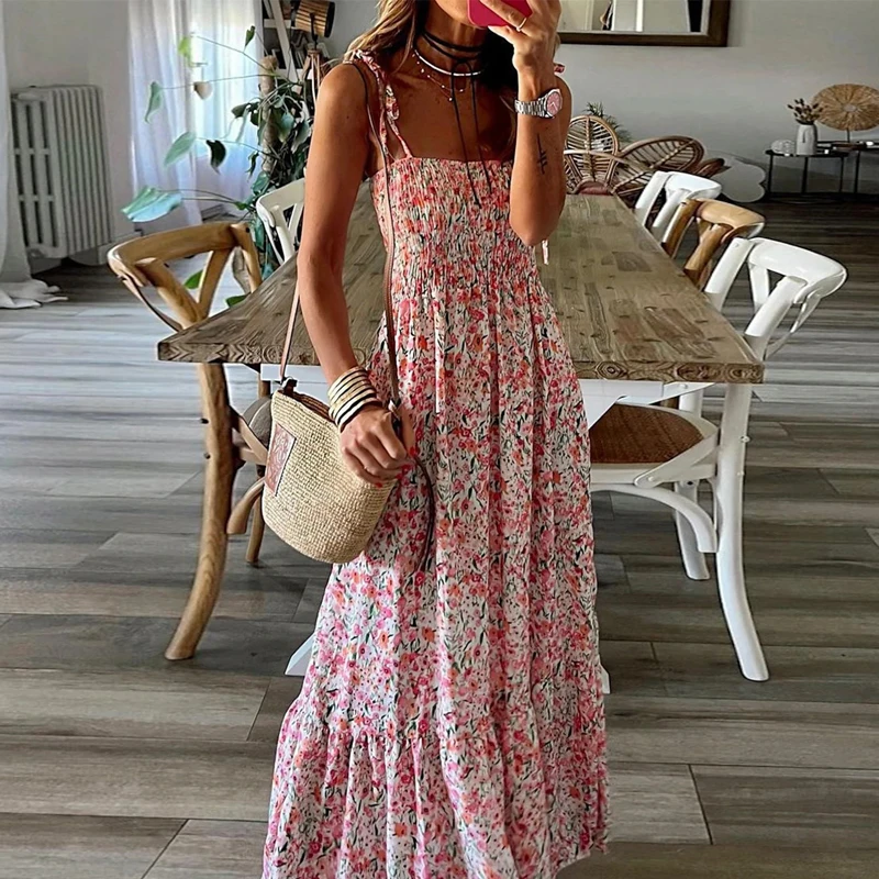 Модное шикарное летнее платье-макси на бретельках, свободное Повседневное платье-трапеция с оборками, элегантные женские пляжные платья с цветочным принтом и открытой спиной
Модное шикарное летнее платье-макси на бретельках, свободное Повседневное платье-трапеция с оборками, элегантные женские пляжные платья с цветочным принтом и открытой спиной