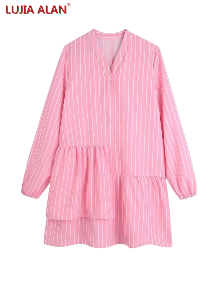 Chic Cascading Ruffle Women Striped Dress Autumn Female V-Neck Long Sleeve Mini Vestidos Casual Streetwear LUJIA ALAN WD382
Chic Cascading Ruffle Women Striped Dress Autumn Female V-Neck Long Sleeve Mini Vestidos Casual Streetwear LUJIA ALAN WD382