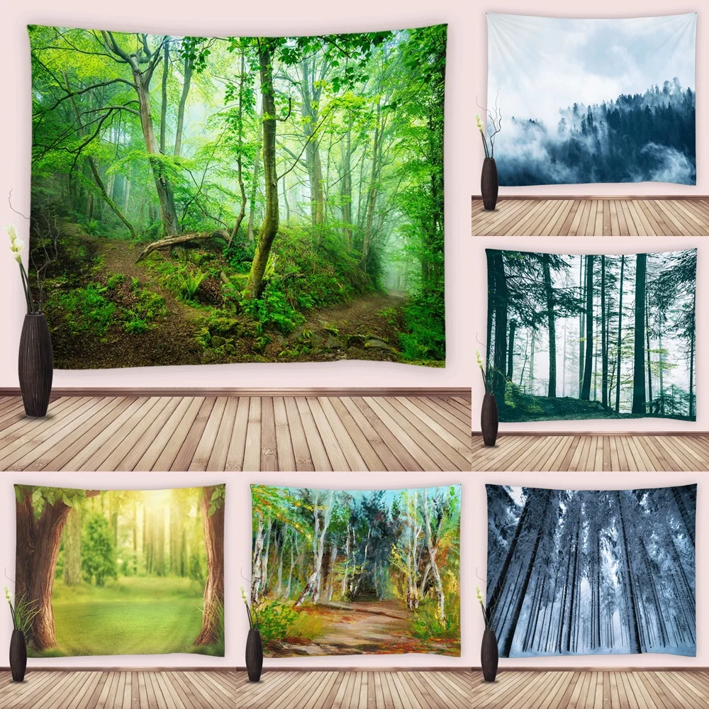 

Misty Forest Pathway Scenery Tapestry Wall Hanging Art Nature Landscape Trees Tapestries Home Decor for Living Room Bedroom Dorm