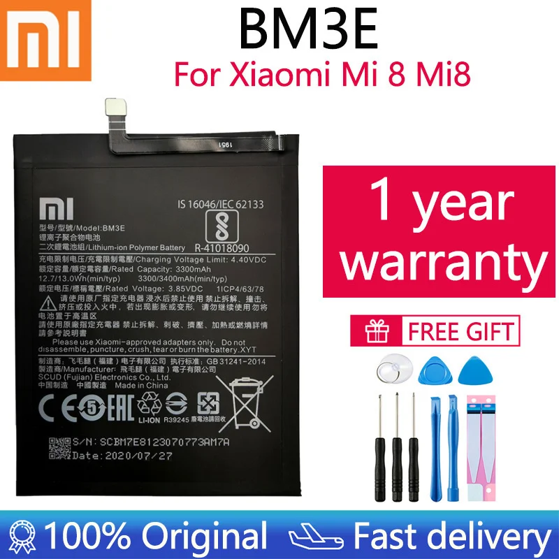 Оригинальный аккумулятор BM3E для Xiaomi Mi 8 Mi8 M8 3400 мАч сменный высокого качества