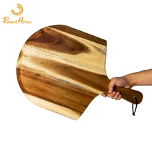 PizzAtHome 14 inch Acacia Wood Pizza Peel Pizza Paddle Cutting Board with Handle Baking Bread Cutting Fruit Vegetables Cheese