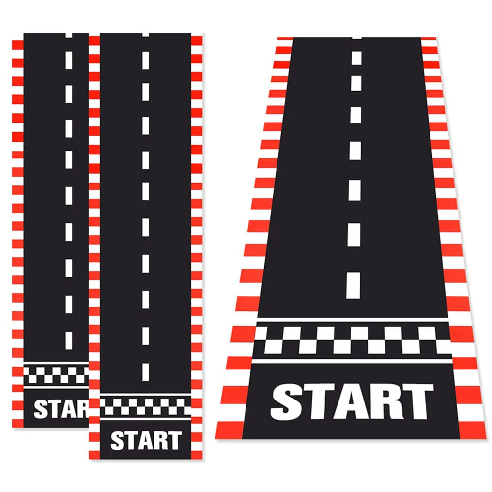 

Racing Racetrack Floor Running Mat Drag Race Car Road Birthday Party Decor Checkered Race Tracks Runway Sport Event Car Supplies