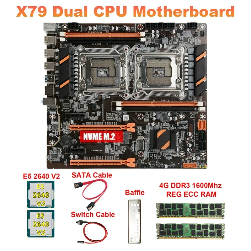 X79 Dual CPU Motherboard+2XE5 2640 V2 CPU+2X4GB DDR3 1600Mhz RECC Ram+SATA Cable+Switch Cable+Baffle LGA2011 M.2 NVME
X79 Dual CPU Motherboard+2XE5 2640 V2 CPU+2X4GB DDR3 1600Mhz RECC Ram+SATA Cable+Switch Cable+Baffle LGA2011 M.2 NVME
