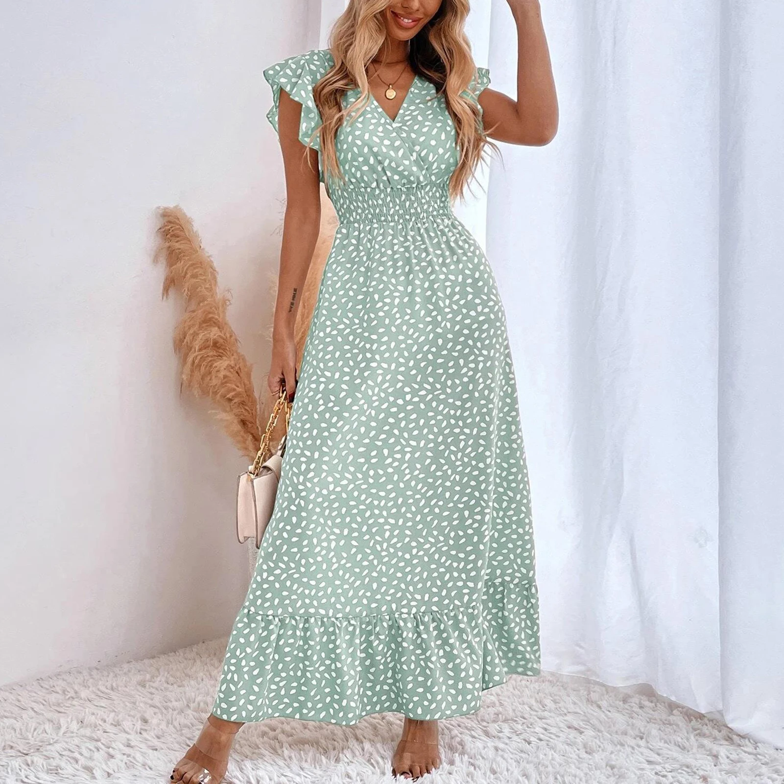Dot Printed Women Elegant Long Dress Bohemian Style Waisted Sexy Dress V Neck Short Sleeve Loose Casual Vintage Dress Vestidos
Dot Printed Women Elegant Long Dress Bohemian Style Waisted Sexy Dress V Neck Short Sleeve Loose Casual Vintage Dress Vestidos