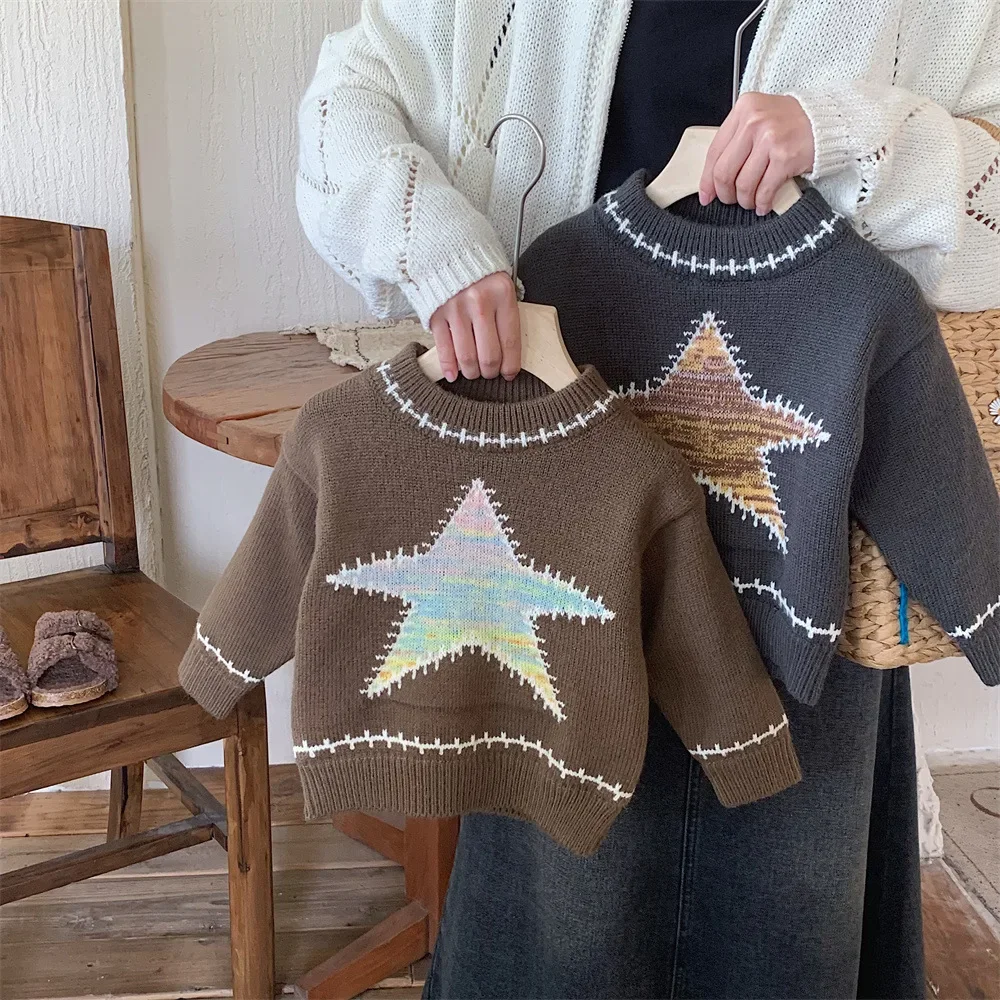 Winter Chidren Clothes Warm Boys Sweater Five-pointed Star Patchwork Style Kids Girls Knit Pullover
Winter Chidren Clothes Warm Boys Sweater Five-pointed Star Patchwork Style Kids Girls Knit Pullover