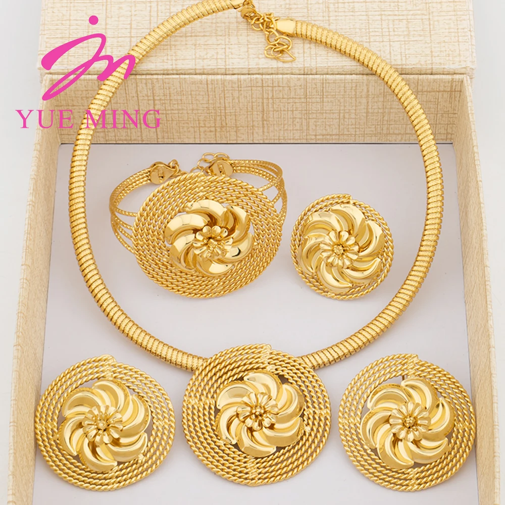 

YM Gold Plated Jewelry Set with Gift Box for Fashion Noble Women Newest Dubai Italian Luxury Necklace Bracelet Earrings Rings