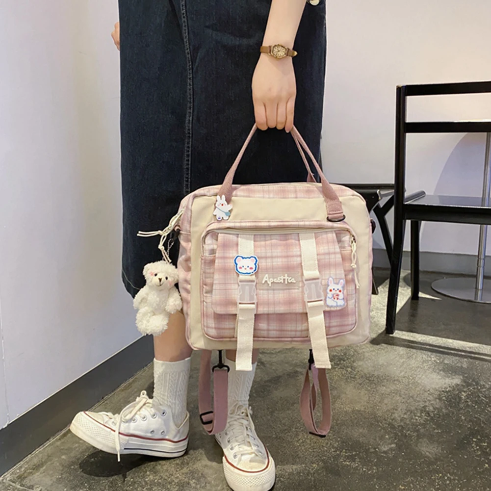 INS Lovely Multifunctional Backpack Teenage Girl Ring Buckle Portable Travel Bag Large Capacity Plaid Schoolbag Badge Women Bags
INS Lovely Multifunctional Backpack Teenage Girl Ring Buckle Portable Travel Bag Large Capacity Plaid Schoolbag Badge Women Bags