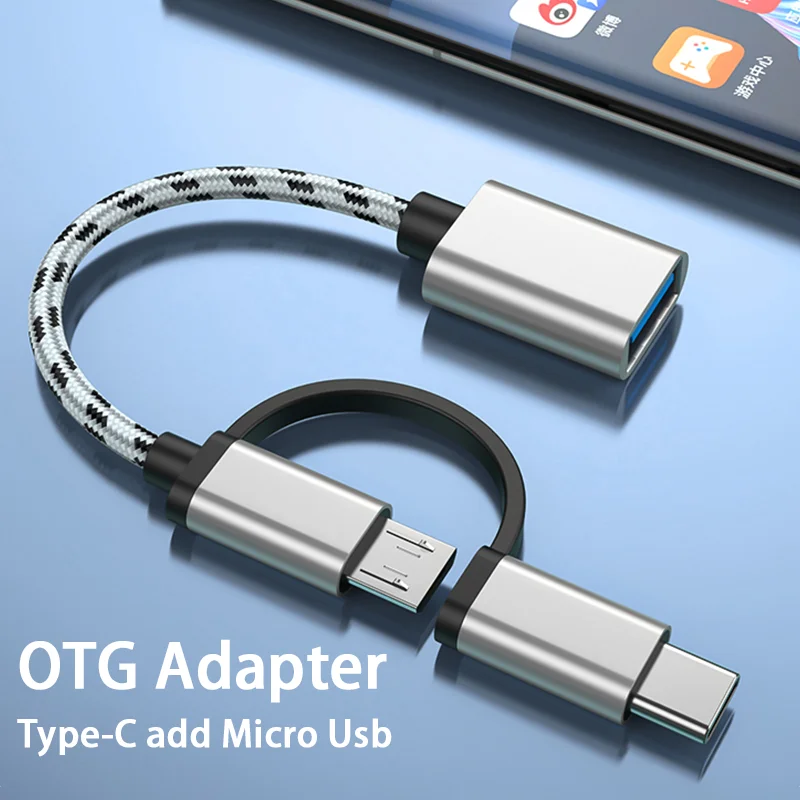 

2 In 1 OTG Converter Nylon Braid USB To Micro USB Type C Cable Data Sync Adapter for Samsung Xiaomi Huawei for MacBook U Disk