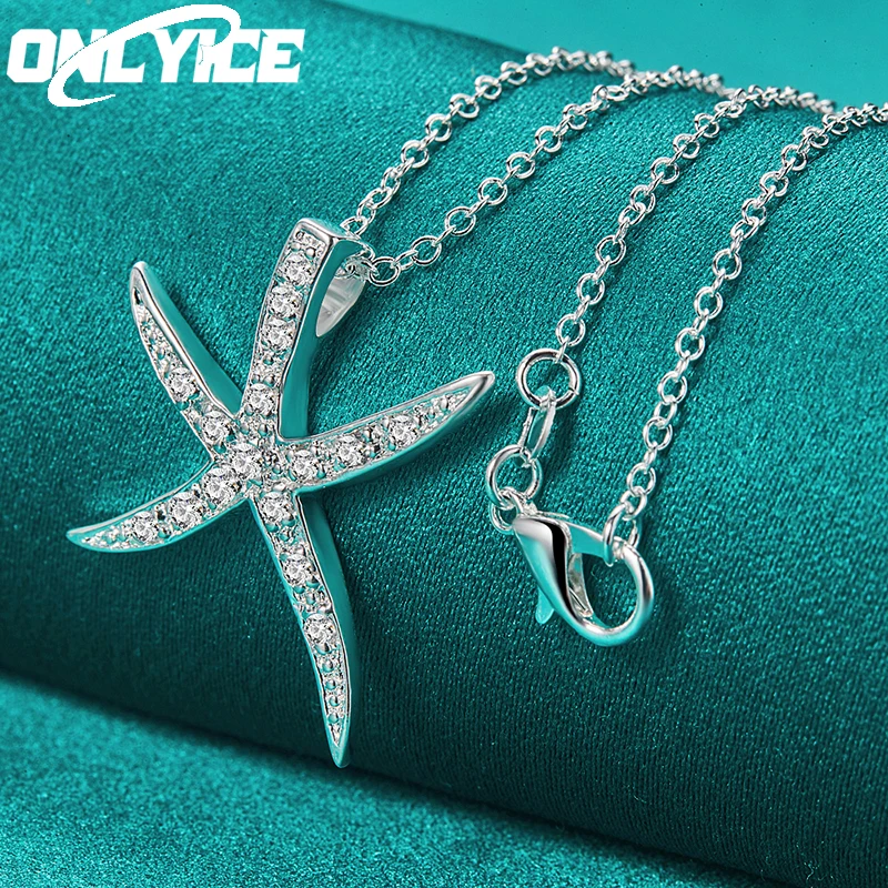 

925 Sterling Silver Necklace 16-30 Inch Chain Elegant AAA Zircon Starfish Pendant For Women High Quality Fashion Jewelry Gifts