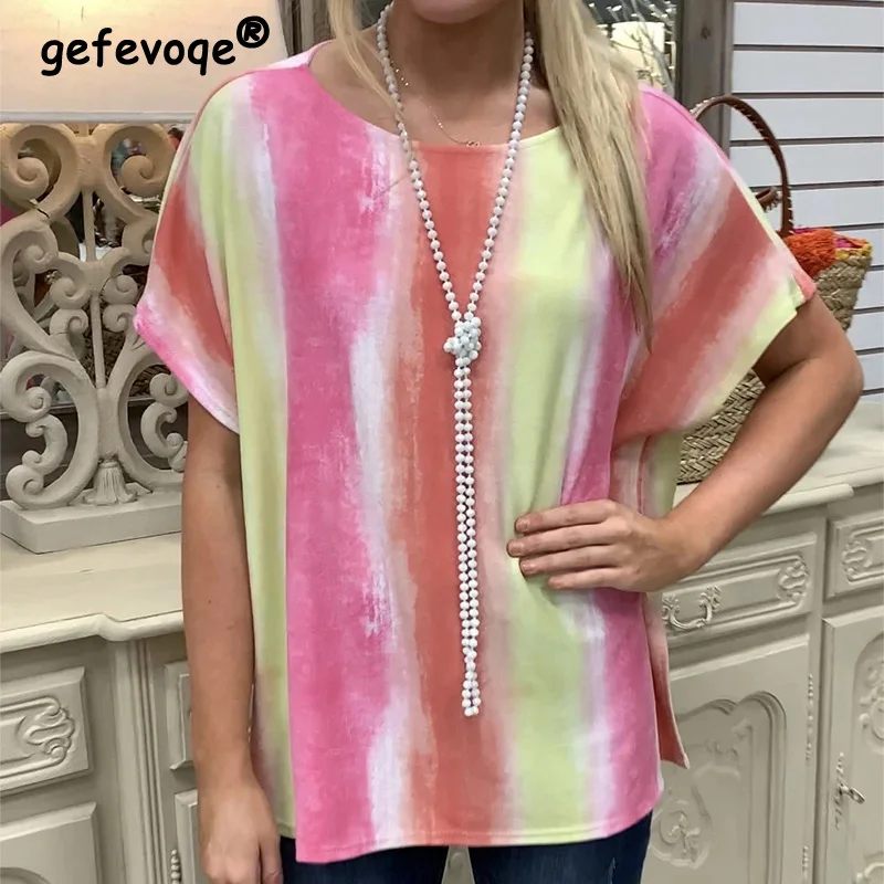 Street Style Casual Tie Dye Printed Solid T-shirt Spring Summer 2022 New Short Batwing Sleeve O-Neck Loose Tops Women's Clothing
Street Style Casual Tie Dye Printed Solid T-shirt Spring Summer 2022 New Short Batwing Sleeve O-Neck Loose Tops Women's Clothing