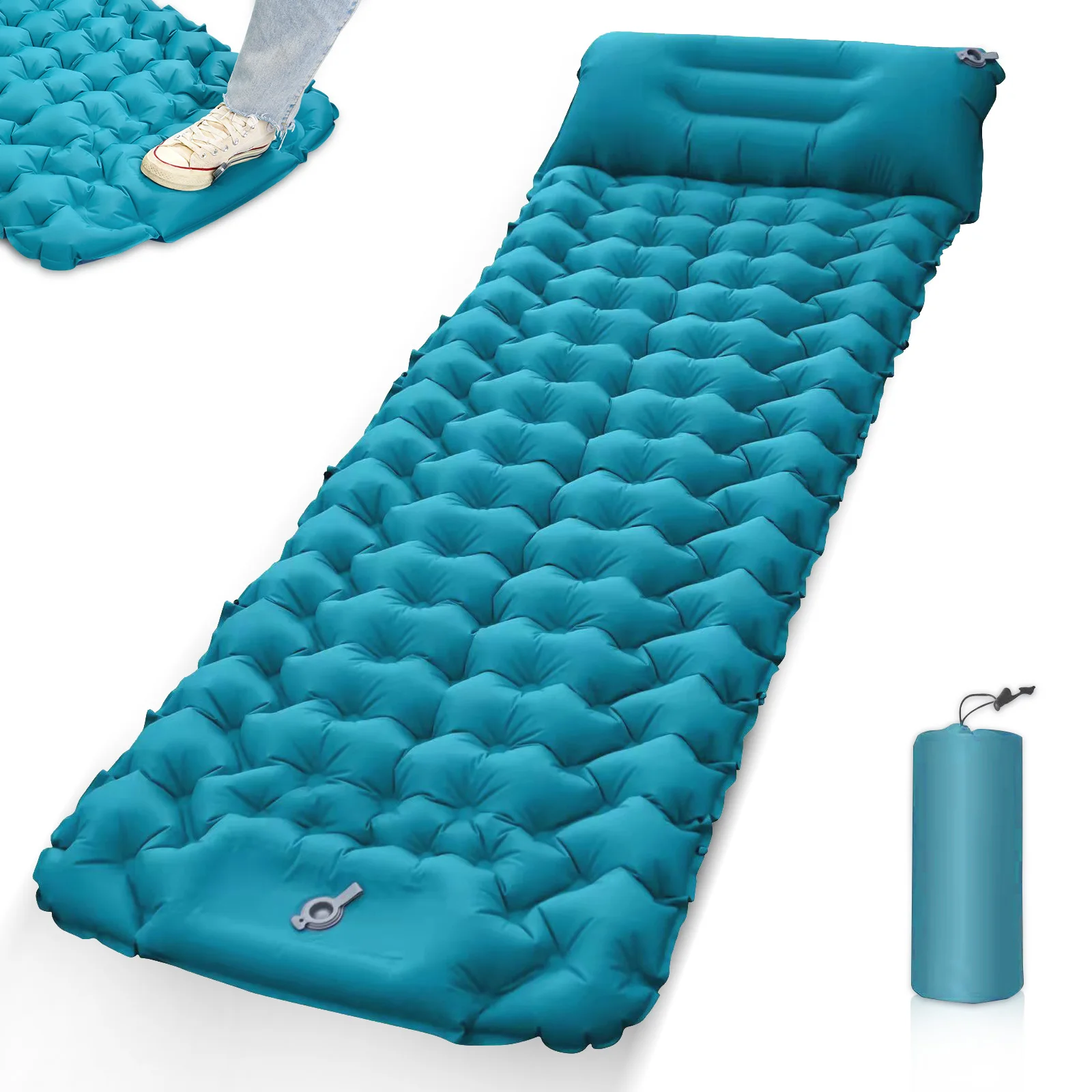 Portable Moisture-proof Camping Inflatable Sleeping Pad Single Air Mattress Lightweight With Pillow For Adult Backpacking Hiking 
Portable Moisture-proof Camping Inflatable Sleeping Pad Single Air Mattress Lightweight With Pillow For Adult Backpacking Hiking