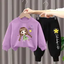 New Girls Cartoon Sets 2023 Kids Long Sleeve Sports Shirts   Pants Suits Autumn Spring Children‘s Clothing Teen 3-8 Year
