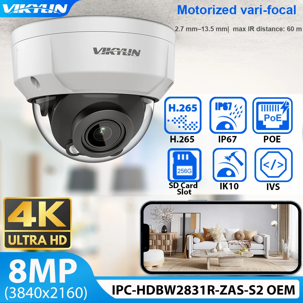 

Vikylin Home Security CCTV Camera 8MP 4K Cam for Duhua OEM HDBW2831R-ZAS-S2 HDBW2831 IR Vari focal Alarm SD Card Network Cam