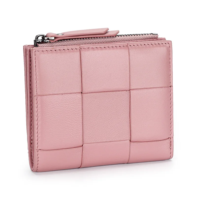 

100%Genuine Leather Womens Wallets and Purses Hand Woven Fold Coin Money Bags 2022 New Fashion Card Holder Clutch Zipper Purse