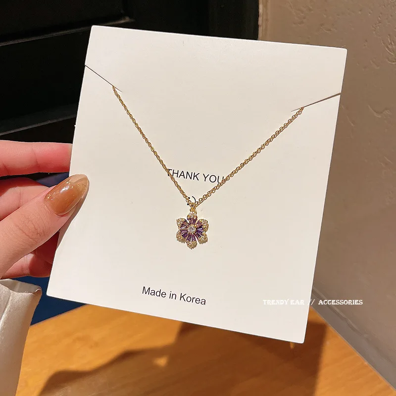 Purple Flower Pendant Necklace Zircon Titanium Steel Clavicle Chain Sweet Small Fresh Necklace Fashion Charm Korean Jewelry
Purple Flower Pendant Necklace Zircon Titanium Steel Clavicle Chain Sweet Small Fresh Necklace Fashion Charm Korean Jewelry