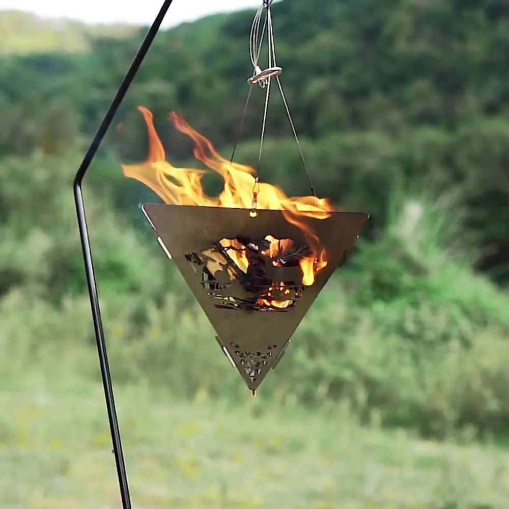 

Stainless Steel Triangle Camping Wood Stove Triangle Suspended Platform Bonfire Wood Burning Stove Outdoor Picnic Traveling