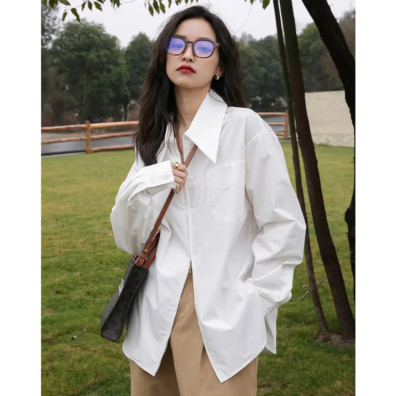 Autumn Women's New Solid Color Shirt Chic Zipper White Shirt Ladies Fashion Casual Loose Long Sleeve Zipper Shirt Top Women
Autumn Women's New Solid Color Shirt Chic Zipper White Shirt Ladies Fashion Casual Loose Long Sleeve Zipper Shirt Top Women