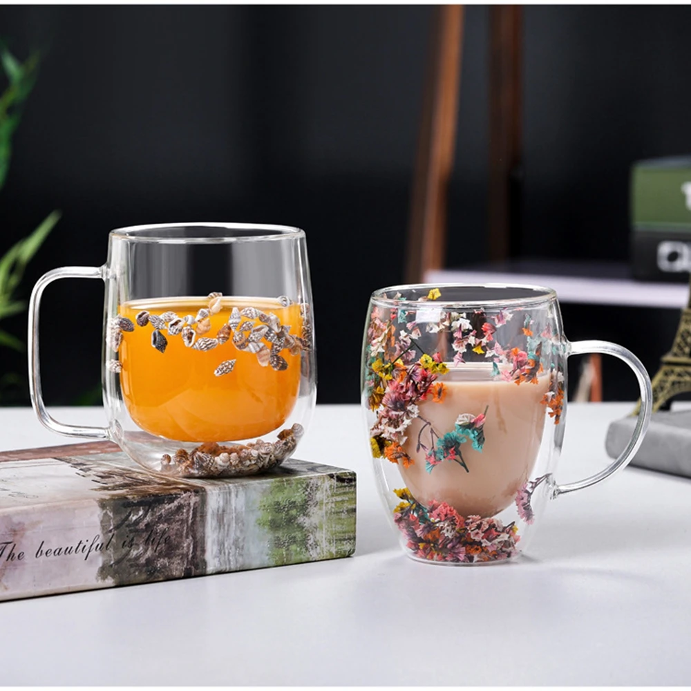 Creative Double Wall Glass Mug Cup With Dry Flower Sea Snail Conchs Glitters Fillings For Coffee Juice Milk Lovely Gift
Creative Double Wall Glass Mug Cup With Dry Flower Sea Snail Conchs Glitters Fillings For Coffee Juice Milk Lovely Gift