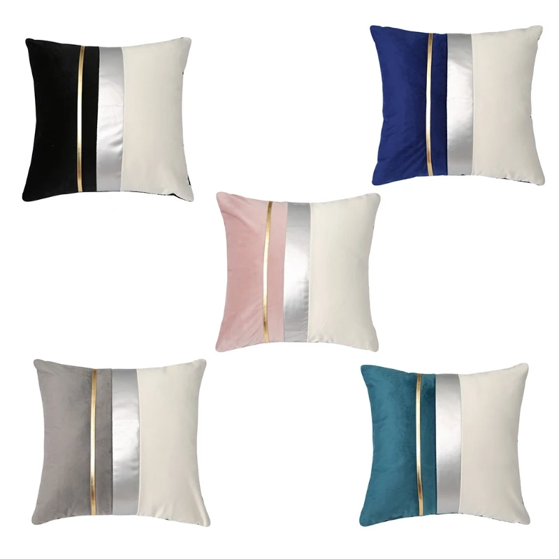 Modern Color Block Patchwork Velvet Throw Pillow Case with Striped Faux Leather Luxury Decorative Cushion Cover for Couch Sofa L
Modern Color Block Patchwork Velvet Throw Pillow Case with Striped Faux Leather Luxury Decorative Cushion Cover for Couch Sofa L