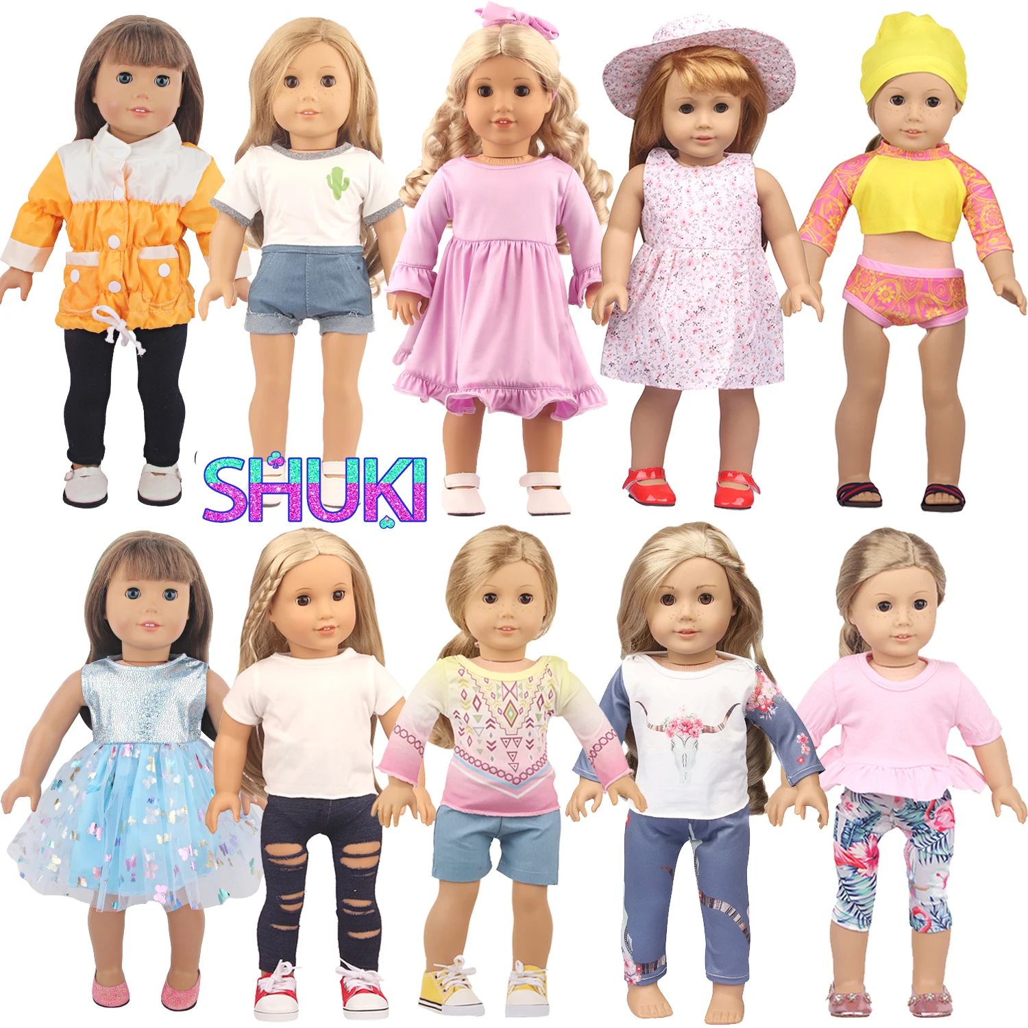 

Футболка С КАКТУСОМ + джинсовые шорты платье с цветочным принтом + шляпа кукла Фламинго комплект одежды для 18-дюймовых американских и 43 см малышей новорожденных и кукол Life Girl