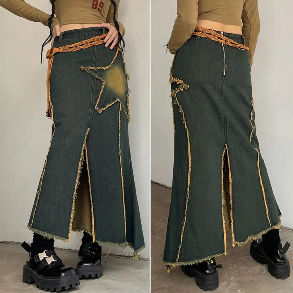 Star Pattern Furry Edge Stitching Irregular Split Hem Jeans Skirt Fashion High Waist A-Line Denim Maxi Dress Female Clothing
Star Pattern Furry Edge Stitching Irregular Split Hem Jeans Skirt Fashion High Waist A-Line Denim Maxi Dress Female Clothing