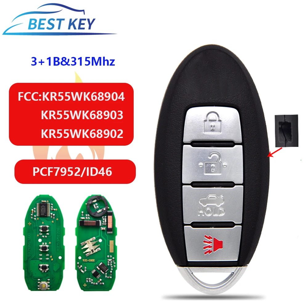 BEST KEY Smart Car Remote Key For Nisan Teana Altima Maxima Murano Infiniti KR55WK68904 /KR55WK68903 PCF7952/ID46 315MHz Card
BEST KEY Smart Car Remote Key For Nisan Teana Altima Maxima Murano Infiniti KR55WK68904 /KR55WK68903 PCF7952/ID46 315MHz Card