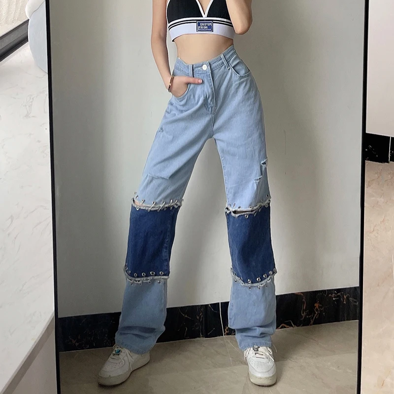 Loose Patchwork Ripped Pins Color Matching Drape Straight Jeans Y2K High Waist Pants Loose Wide Leg Pants 2022 New Streetwear
Loose Patchwork Ripped Pins Color Matching Drape Straight Jeans Y2K High Waist Pants Loose Wide Leg Pants 2022 New Streetwear