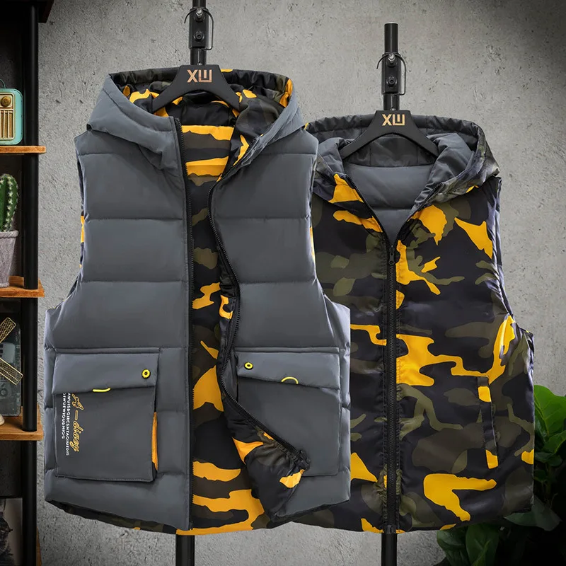 Winter Men's Double-sided Wear Camouflage Cotton Vest Outerwear Fashion Hooded Loose Waistcoat Youth Sleeveless Padded Jackets
Winter Men's Double-sided Wear Camouflage Cotton Vest Outerwear Fashion Hooded Loose Waistcoat Youth Sleeveless Padded Jackets