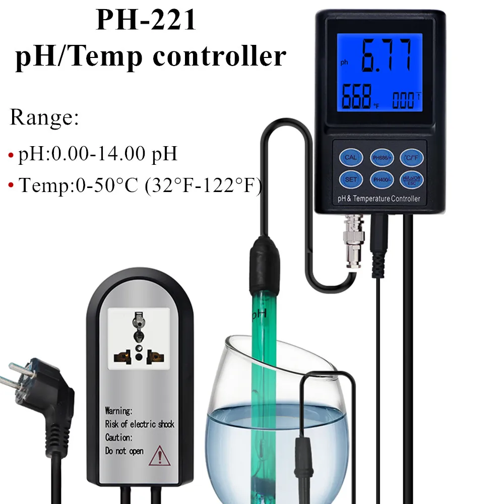 PH-221 Digital pH/Temperature controller PH Meter Aquarium Pool Water analyzer 0.00~14.00pH Range with Output Power 40%off
PH-221 Digital pH/Temperature controller PH Meter Aquarium Pool Water analyzer 0.00~14.00pH Range with Output Power 40%off