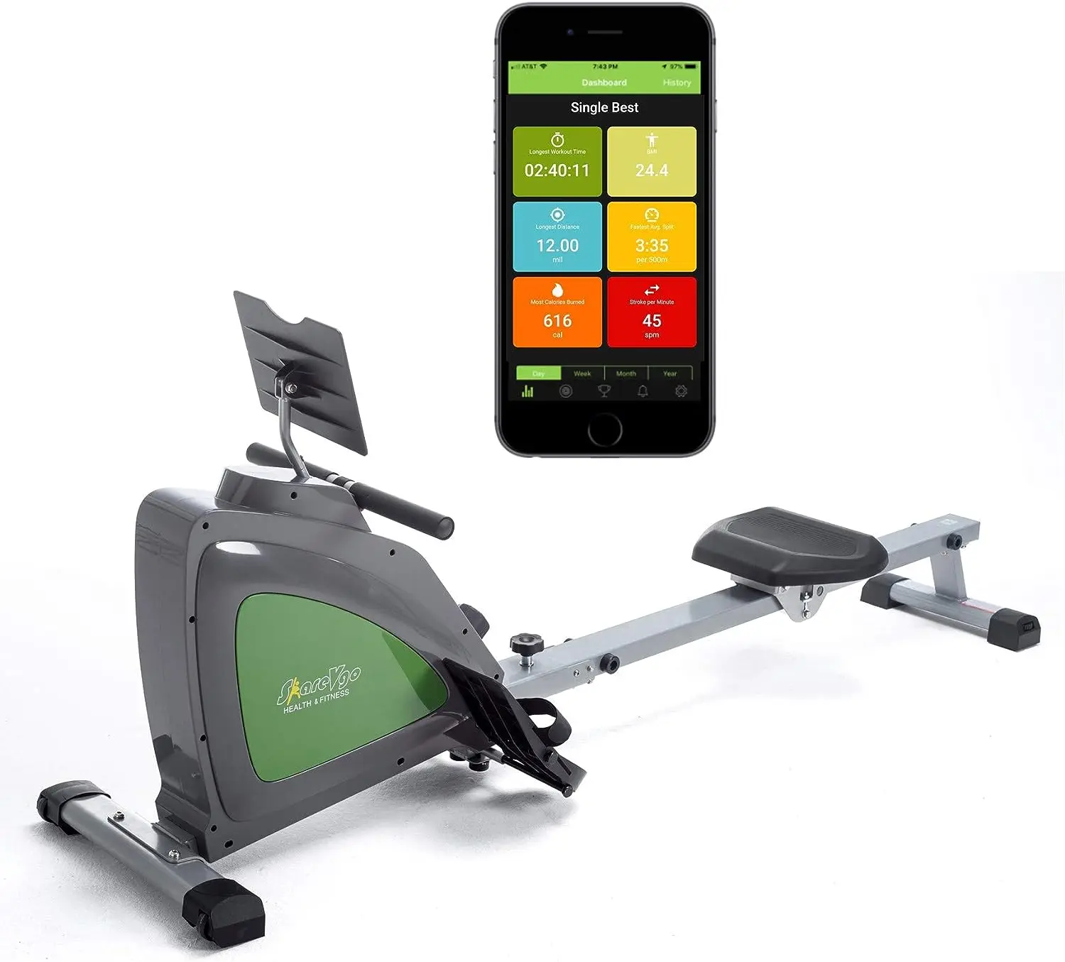 

Складной гребной тренажер Rower с бесплатным приложением для тренировок в помещении, с ЖК-монитором и Bluetooth