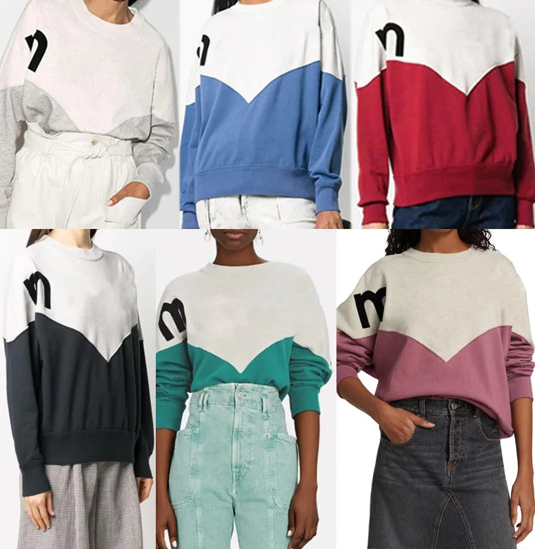 New spring/autumn French color-block sweatshirt women's pullover lettering flocked print casual sweatshirt loose top popclothes 
New spring/autumn French color-block sweatshirt women's pullover lettering flocked print casual sweatshirt loose top popclothes