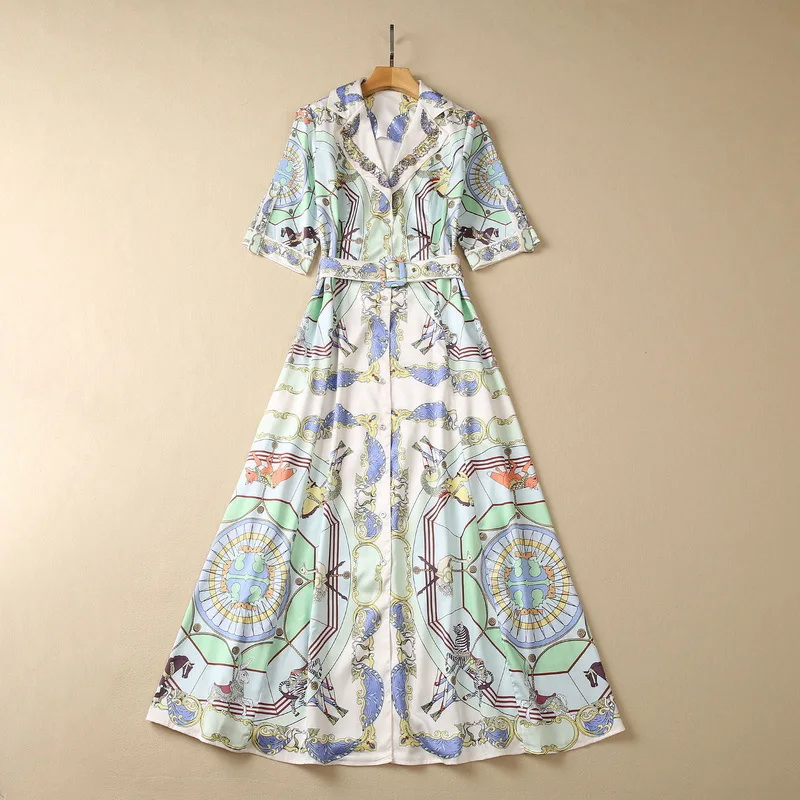 Женская одежда в европейском и американском стиле, Новинка лета 2023, платье с пятиконечным рукавом и бусинами на воротнике, платье с поясом и принтом дворца
Женская одежда в европейском и американском стиле, Новинка лета 2023, платье с пятиконечным рукавом и бусинами на воротнике, платье с поясом и принтом дворца