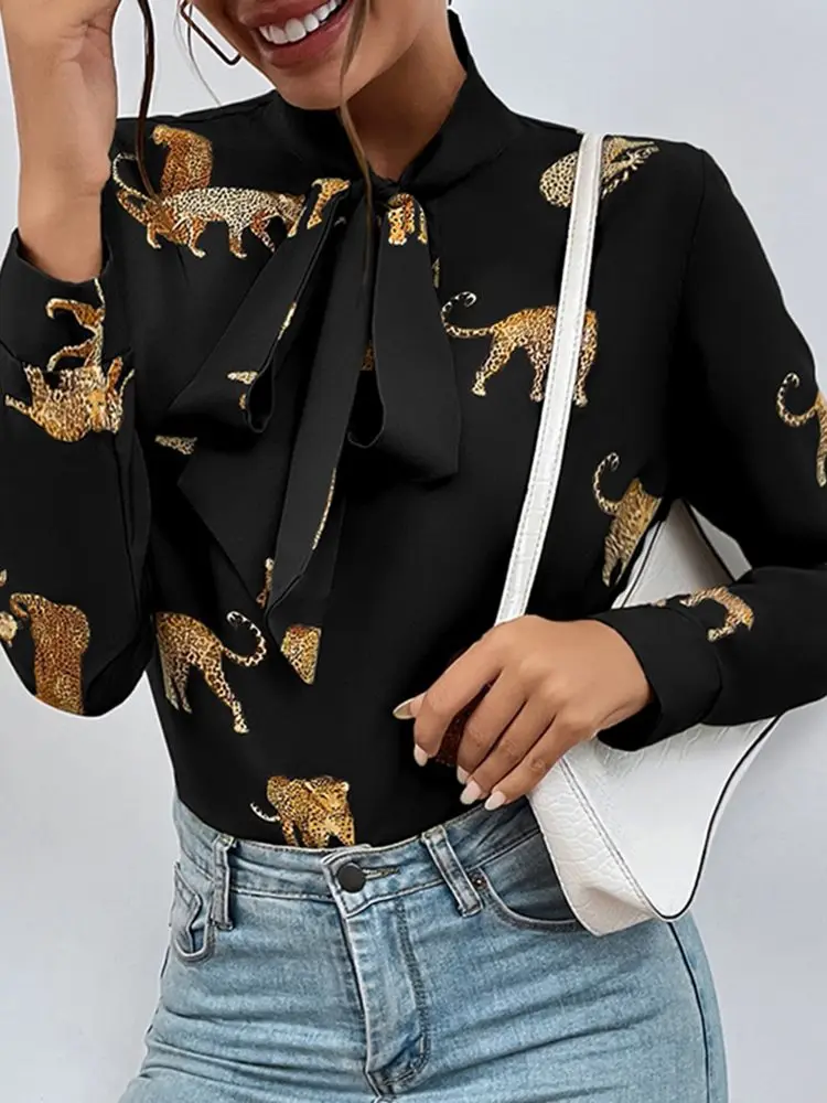 VONDA Oversize Vintage Bow-Knot Chemise Ol Style Blouses Top With Belt Women Long Sleeve Shirts Leopard Printed Crew Neck Blouse
VONDA Oversize Vintage Bow-Knot Chemise Ol Style Blouses Top With Belt Women Long Sleeve Shirts Leopard Printed Crew Neck Blouse