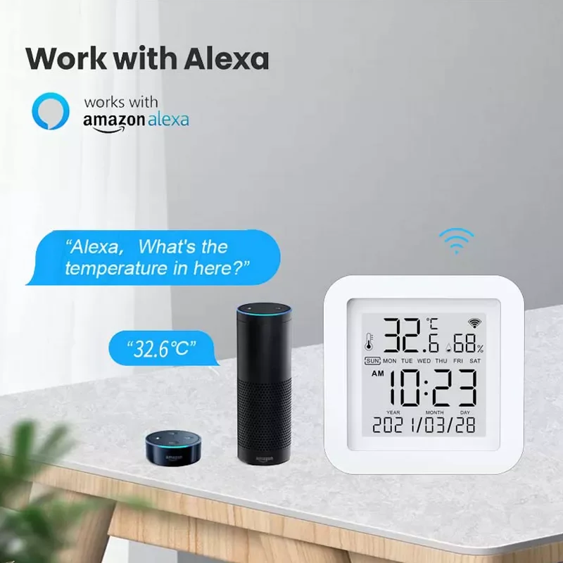 Новый датчик температуры и влажности, цифровой смарт-термометр с Wi-Fi, гигрометр, часы с ЖК-экраном
Новый датчик температуры и влажности, цифровой смарт-термометр с Wi-Fi, гигрометр, часы с ЖК-экраном