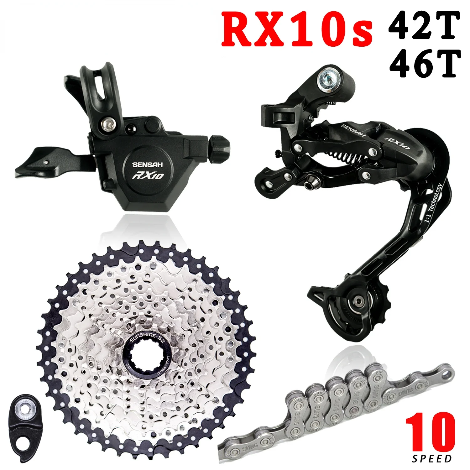 

RX10 1x1 0 скоростные переключатели передач для велосипеда MTB 42T / 46T 10V K7 кассета с цепью A5 A7 велосипедный групповой набор SHIMANO Deore M6000