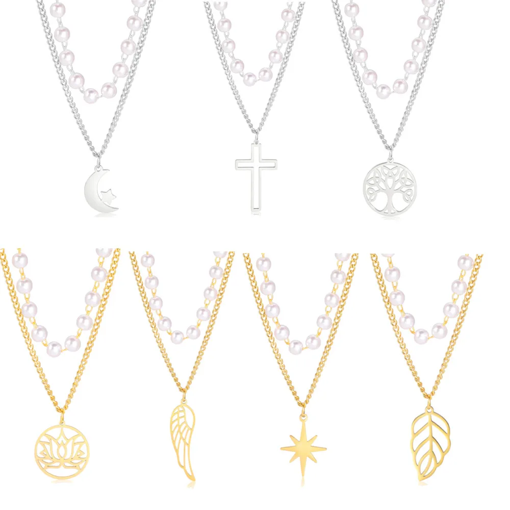 Kkjoy Moon Star Necklace For Women Stainless Steel Silver Color Cross Wing Lotus Hollow Double Chain Cute Fashion Accessories
Kkjoy Moon Star Necklace For Women Stainless Steel Silver Color Cross Wing Lotus Hollow Double Chain Cute Fashion Accessories