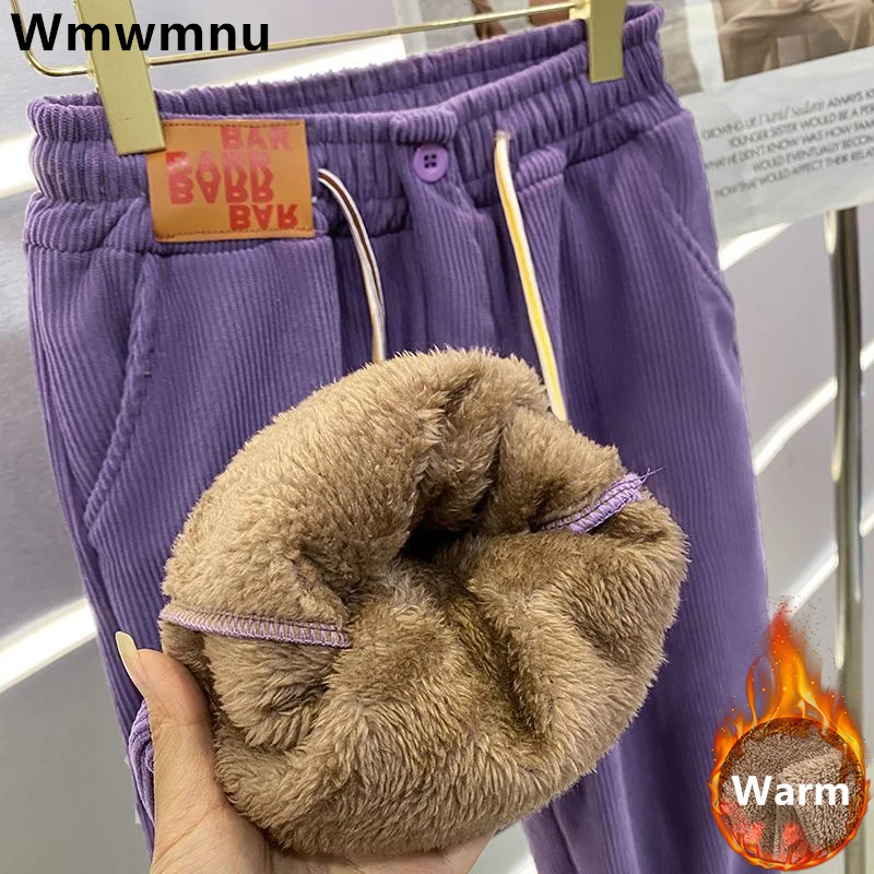 

Winter Lambwool Lined Sweatpants Women Casual Thicken Warm Jogger Harem Pants Plush Velvet High Waist Pantalones 95cm Spodnie