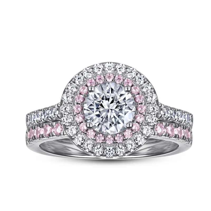 Women Elegant Wedding Engagement Set Rings Round Brilliant Cut Sterling Sliver 925 Pink Bridal Rings Set Zircons Jewelry
Women Elegant Wedding Engagement Set Rings Round Brilliant Cut Sterling Sliver 925 Pink Bridal Rings Set Zircons Jewelry