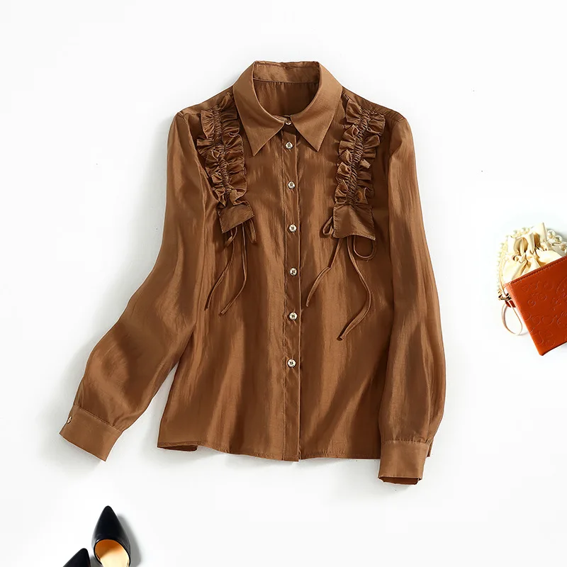 European and American women's wear spring 2022 new Long sleeve lapel single breasted wooden ear Fashion shirt
European and American women's wear spring 2022 new Long sleeve lapel single breasted wooden ear Fashion shirt