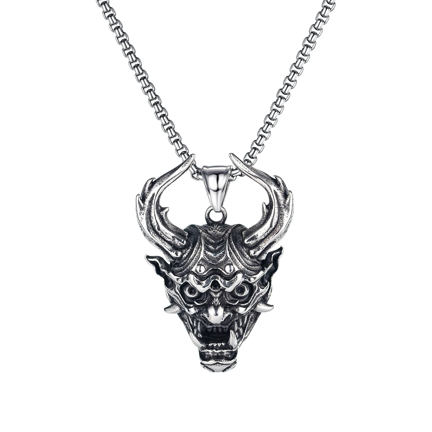 Evil Skull Pendant Personality Retro Dragon Longhorned Monster Male Titanium Steel Pendant
Evil Skull Pendant Personality Retro Dragon Longhorned Monster Male Titanium Steel Pendant