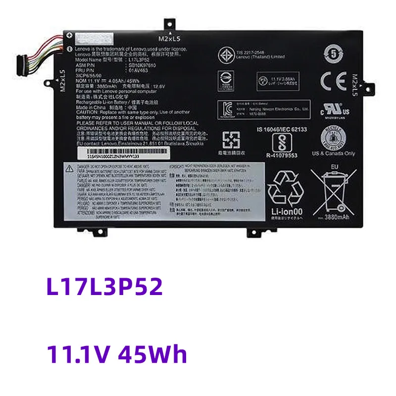 New L17L3P52 01AV463 L17M3P53 Battery For Lenovo ThinkPad L470 L480 E480 E580 L580 L590 11.1V 4050mAh/45Wh
New L17L3P52 01AV463 L17M3P53 Battery For Lenovo ThinkPad L470 L480 E480 E580 L580 L590 11.1V 4050mAh/45Wh