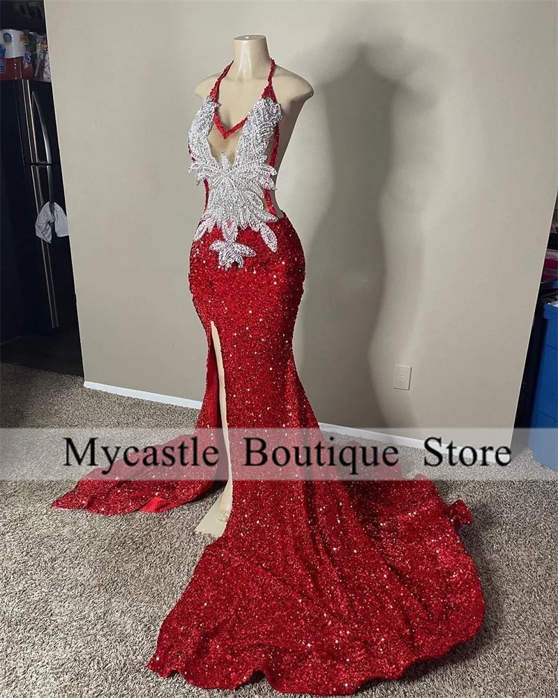 Red Velvet Sequins Halter Mermaid Prom Dresses 2023 For Black Girls Beaded Appliques Birthday Party Gowns Formal Dress
Red Velvet Sequins Halter Mermaid Prom Dresses 2023 For Black Girls Beaded Appliques Birthday Party Gowns Formal Dress