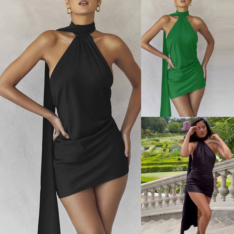 2023 Summer Elegant Satin Backless Mini Dress Women Gown Halter Sleeveless Backless Bodycon Club Party Dresses Green Y2K
2023 Summer Elegant Satin Backless Mini Dress Women Gown Halter Sleeveless Backless Bodycon Club Party Dresses Green Y2K