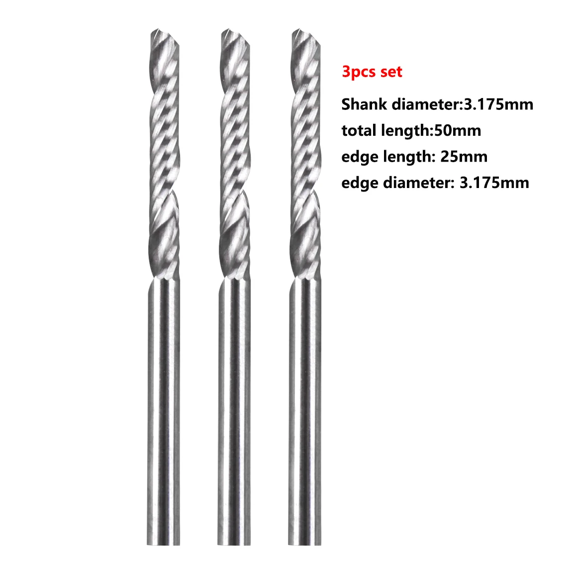 3Pcs 3.175mm Shank Single Flute Carbide Spiral End Mill Cutter CNC Router Bits for woodworking Carving milling Cutter
3Pcs 3.175mm Shank Single Flute Carbide Spiral End Mill Cutter CNC Router Bits for woodworking Carving milling Cutter