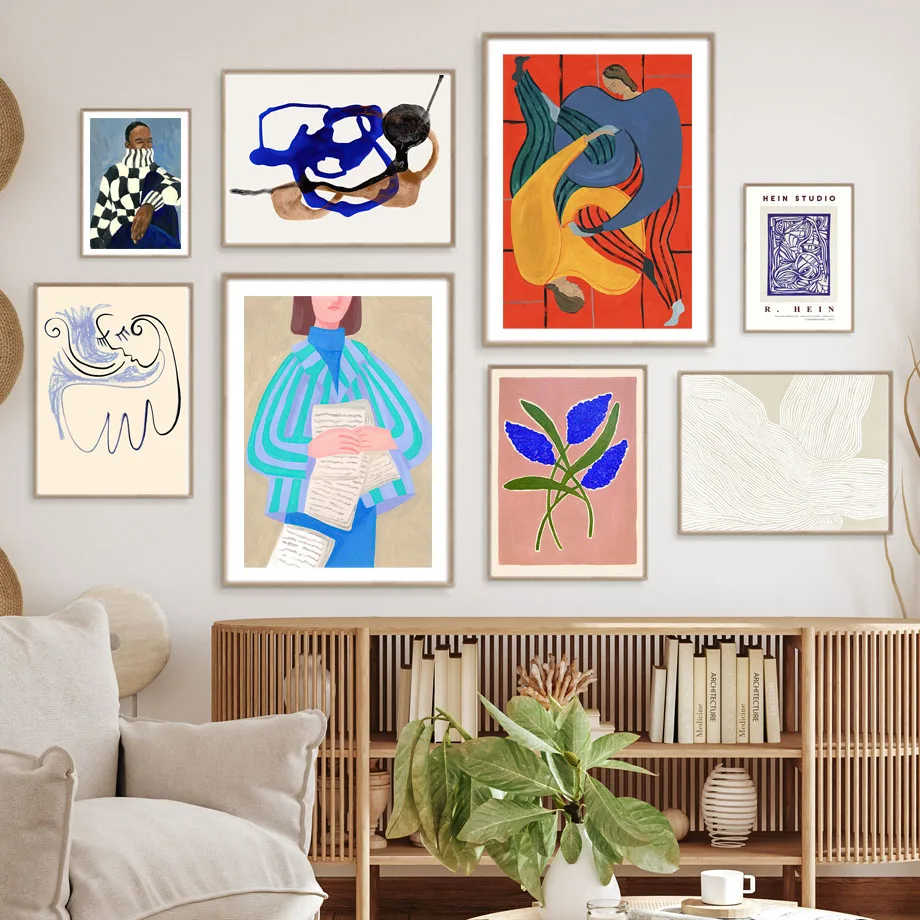 

Абстрактные картины с изображением чтения девушки цветные геометрические холст постеры и печать линий настенное искусство роспись картины декор для гостиной